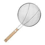 Ölfilterlöffel, hängbarer Kochabschäumer, feines Netz mit Holzgriff, Anti-Verbrühung, Edelstahl, Holzgriff, Sieb, Hot Pot Löffel, Bratnudellöffel mit Griff, Bratlöffel zum Kochen