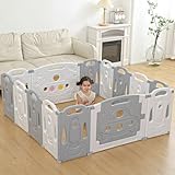maualiyal Baby Laufgitter Kinder Activity Center Sicherheit Innen- oder Außen 12-Platten (Weiss 115x115cm) (Faltbar, 12+2 Panels） (Grau 155x155cm)