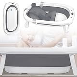 UISEBRT Faltbare Baby Badewanne Babywanne Kinderbadewanne Baby-Duschwanne mit Ergonomischem Badekissen Platzsparend Anti Rutsch Badewanne für Neugeborene, Babys ab 0 Monaten, Grau