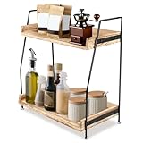 TOSAVGA 2 Etage Gewürzregal Stehend, Gewürzständer aus Holz,Küchenregal Arbeitsplatte für Platzsparende, Spice Rack für Küche, Zuhause, Kaffeeregal, Tischregal, Küchenorganizer Regal
