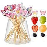 ALINK Schmetterling Cocktailspieße,100 Stück Schmetterlinge Spieße Fingerfood Kinder,Cocktail Sticks Holzspieße Schmetterlinge Cocktail Deko 13cm,Zahnstocher Holz Käsespieße Obstspieße Partyspieße