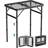 GARLLEN Grilltisch klappbar, 58x40cm & 3 Höhenverstellbar(26/48/70cm), Leicht und Tragbar, Klapptisch Campingtisch Beistelltisch Gartentisch Picknicktisch Kleiner Grill Tisch für Camping(2-Fach)