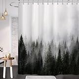 IGINOA Duschvorhang 180x200 mit Ösen Antischimmel Wald Stoff Shower Curtains Grün Mit Magnet Lustig Badevorhang Schimmelresistent mit Magnet Badewanne Vorhang Textil Dunkelgrün Pflanzen