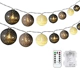 DeepDream Cotton Ball Lichterkette, 5M 20 LED Lichterkette 8 Modi Innen Lichterkette Batteriebetrieben mit Fernbedienung Timer für Kinderzimmer, Schlafzimmer, Hochzeit, Party, Weihnachten