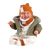 Llorens 1084466 New Born Puppenjunge, Puppe mit blauen Augen und weichem Körper, Babypuppe inkl. Strampler, Kapuzenjacke, Mütze und Söckchen, 44cm