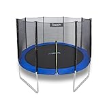 SereneLife Outdoor Trampoline with Enclosure 10FT - Full Size Backyard Trampoline with Safety Net - Enclosed Trampoline for Kids, Teen, Adult - 10 Feet Indoor Outdoor Trampolines - SLTRA10BLEU