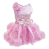 Hundekleid Luxus Welpenrock Hundekleidung Prinzessin Kleider Hochzeitsabendkleid Tutu Rock Rose Blume Bowknot Kleid für Kleine Hundemädchen Pink L