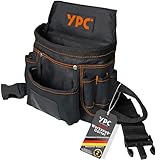 YPC Presto Werkzeug Gürteltasche XL – Werkzeuggürtel, Arbeitsgürtel, wasserfeste Werkzeugtasche mit Hammerschlaufe, reißfester Nylongürtel, 12 Taschen, Schwarz, 27x21x13cm – 5 kg Tragkraft
