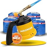 MAGNUM ® Gasbrenner mit Kartusche– Küchenbrenner max. 1300°C Temperatur – Lötlampe – Bunsenbrenner Küche -Flambierbrenner (4x Kartusche 190g)