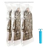 3 Stück Hängend Vakuumbeutel Mit Kleiderhaken mit Kleiderhaken, 110×70CM Platzsparende Vakuumbeutel, Vacuum Bags für Saisonale Kleidung, Kleider, Anzüge, Mäntel, Jacken