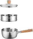 Antihaft-Kochtopf mit Dampfgarer, Edelstahl-Kochtopf mit Holzgriff, ideal für Nudeln und Milch