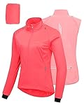 33,000ft Fahrradjacke Damen Wasserdicht Atmungsaktiv Sommer UV-Schutz Leicht Fahrradweste mit Abnehmbaren Ärmeln Fahrrad Reflektierend Regenjacke Frauen Rosa XL