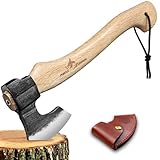 Purple Dragon Beil Axt Outdoor - mit Scheide, Äxte Holz Spalten 40cm Spaltaxt für Holz, Handgeschmiedet Handbeil Kuhfuß, Bushcraft Äxte Holzgriff, Camping Äxte Geschenk für Männer
