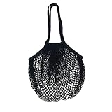 String Einkaufstasche, Baumwolle, wiederverwendbar, Lebensmittelnetzbeutel, tragbares Netz, Einkaufsnetz, Baumwollschnur-Tasche für Obst, Gemüse, Aufbewahrung (schwarz)