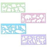 4 Stück Tiere Schablonen Kinder,Ymapinc Transparente Tiere Lineal 15cm Kunststoff Schablonen Kinder Tierform Zeichenschablonen Zeichenlineal mit Graduierungen für Jungen Mädchen Malen Werkzeuge