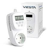 VIESTA® TH12 Steckdosenthermostat programmierbar 7 Tage, 230V 16A/3600W, 5–35°C (0,5°C), LCD Raumtemperatur, EEPROM, Frostschutz