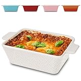 Praknu Auflaufform aus Keramik für 2 Personen - Für Lasagne, Tiramisu & Auflauf - Extra Hoher Rand - Eckig - Weiß
