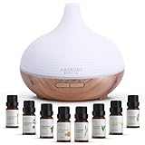 ASAKUKI 300ml Aroma Diffuser, Ultraschall Luftbefeuchter mit 8 * 10ml Ätherische Öle Set, Diffuser, 14-Farben-LED, 23dB Cool Mist Raumbefeuchter, Yoga, SPA, Zuhause-Gelb