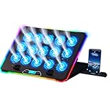 KLIM V15 Gaming Laptop Cooling Pad Mit 15 Lüftern + Kühler + Stabiler RGB Ständer + Kompatibel Bis 17' + 2 USB Ports + Handyhalterung + 5 Jahre Schutz