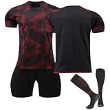 Trikot Fussball Jungen 24/25 Neu Heim Auswärtstrikot Fussball Trikot Für Kinder Erwachsene Shorts Socken T-Shirts Für Jungen Für Junge Herren Football Trikot Trikots(#D Schwarz Keine Nummer,L)