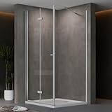 AQUENITH Duschkabine Eckeinstieg mit Seitenwand 90x90x185cm Duschtür Eckdusche Einzelfalttür Duschwand mit Festem Seitenteil,Duschabtrennung Falttür aus 6mm ESG Sicherheitsglas