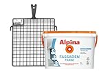Alpina Fassadenfarbe Weiß Matt + Abstreifgitter - Wetterbeständige & Atmungsaktive Außenfarbe für Hauswände mit Putzausgleich - Set mit Malerzubehör - 10L
