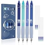 Deepton Radierbarer Kugelschreiber, 4 Stück Radierbarer Tintenroller, Blau Radierbare Stifte, Kugelschreiber Radierbar, Erasable Pen, Gelstifte Radierbar mit 10 Ersatzminen (0,5mm, Blau)
