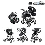 Kakbgee 3-in-1 Kinderwagen | Kombi-Kinderwagen mit ECE R129 Babyschale | Buggy mit Höhenverstellbarem Griff | Aluminium-Rahmen | Moskitonetz | für Neugeborene 0-4 Jahr