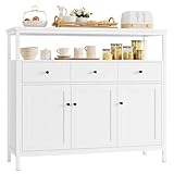 FirFurd Sideboard Küchenschrank mit 3 Schubladen 3 Türen, Küchenkommode, Buffetschrank für Küche Wohnzimmer Esszimmer, verstellbare Ablage, 108x38x98,5cm Weiß