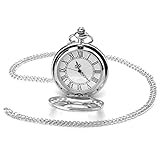 VOSSOT Vintage Taschenuhr, Retro Quarz Taschenuhr, Glatte Quarz Taschenuhr mit Kette, Antik Kettenuhr mit Römischen, Ziffern für Damen Herren Vater Opa Geburtstags Jubiläum Geschenke