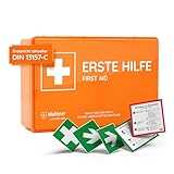 Verbandkasten C nach neuer DIN 13157:2021, mit Wandhalterung/Wandmontage, Betriebsverbandkasten/Erste-Hilfe-Kasten für Betriebe, Büro & Baustelle gemäß ASR, orange (Betriebsverbandkasten)