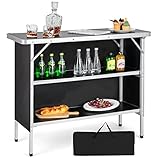 COSTWAY Campingschrank faltbar, tragbarer Campingküche mit 2-stöckigen Regalen, Camping Faltschrank aus Aluminium, inkl. Tragetasche, für Picknick, Grillen, Partys, 110 x 38 x 88 cm (Schwarz)