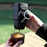 Tidevib Tragbare Espressomaschine, 15 Bar, manuelle Kaffeemaschine für Outdoor-Reisen, kompatibel mit Kaffeekapseln, 100 ml Wassertank, schwarzes Küchenkochgeschirr