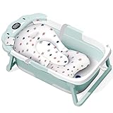 ITMNMNL Baby Badewanne Faltbare Babybadewanne,Babybadewanne Faltbar mit Thermometer,Baby Bathtub Babywanne mit Sitzmatte,Badewanne Baby,Baby Badewanne,Geburtsgeschenk für Babys von 0-36 Monaten-Grün