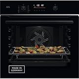 AEG Wifi Einbaubackofen, Serie 6 LED-Touchdisplay, Made in Germany, Pyrolyse Selbstreinigung, Kerntemperatursensor: Für Punktgenaues Garen, AirFry, 45 Automatikprogramme, Schwarz, TS6PB50WAB