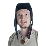 HEMAD Mittelalter-Haube Herren Ohrenklappen Wollfilz Modell: Karamphi, Schwarz XL
