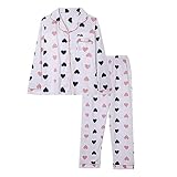 Schlafanzug Damen Lang Mit Taschen, Pyjama-Set Mit Streifen Und Knöpfen Oversized Schlafanzüge Weich Bequeme Jogginganzug Revers Top Und Schlafanzughose 2-Teiliges Schnelltrocknender Loungewear