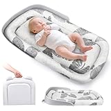 Baby Nest Nestchen, Babynest für Neugeborene bis 24 Monate - Atmungsaktives & Beidseitig Tragbares Babybettchen, Leicht & Maschinenwaschbar mit Tragetasche - Für Schlaf, Spiel & Unterwegs