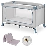 hauck Baby Reisebett Set Dream n Play Plus mit Matratze und Moskitonetz - faltbares Kinder Babyreisebett mit Tasche und großem Eingang - Dusty Blue