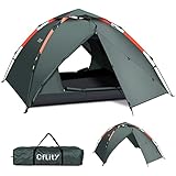 Cflity Camping Zelt, 3 Personen Instant Pop Up Wurfzelt Wasserdicht DREI Schicht Automatische Kuppelzelt, Große 4 Jahreszeiten Zelte mit Rain-Fly 2 Erweiterbare Veranda