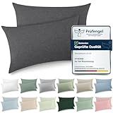 ATsense 2er Set Kissenbezug 40x80 cm - 100% Gewaschene Baumwolle, Dunkelgrau Kopfkissenbezug mit Reißverschluss, Oeko-TEX Zertifiziert Weich, Nicht Lleicht Verformbar