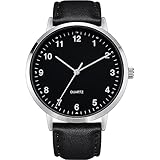 NUOVO Herrenuhr 42mm Klassische Analoge Quarzuhr Midnight Black Zifferblatt mit 12 arabischen Ziffer Legierungsgehäuse Schwarzes Lederarmband