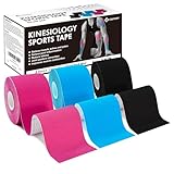 Ceeport Kinesiotapes - 5cm x 5m 3 Rollen Kinesiologie Tape Kinesio Tape und Tape Sport für Knie-, Schulter-, Knöchel-, Plantar-, Gelenk- und Körperstützung | flexibel, wasserdicht & hypoallergen