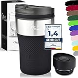 Milu Thermobecher Isolierbecher Kaffeebecher to go - 210ml 100% Auslaufsicher - Trinkbecher aus Edelstahl - Autobecher doppelwand Isolierung - Thermo Becher - Travel Mug (Schwarz)