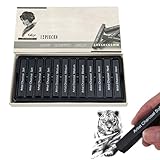 Helweet Gepresste Zeichenkohle, Zeichenkohle Set, Sketch Kohlestifte, Kohlestifte in Schwarz, Kohlestifte Set, Zum Malen, Skizzieren, Entwerfen, Kunst Verwendet, 12 Stück(4 Weich + 4 Mittel + 4 Hart)