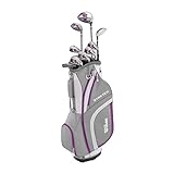 Wilson Anfänger-Amazon Exclusive Komplettsatz, 9 um 1 Inch verlängerte Golfschläger mit Cartbag, Damen, Rechtshand, Stretch XL, weiß/grau/violett, WGG157555