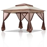 Bonnlo Faltpavillon 3,3 x 3,3m mit 4 Moskitonetz Seitenteilen, Stabil, UV-beständig, Wasserdicht, Belüftet Doppeldach, Höhenverstellbar Pavillon für Garten, Hof, Khaki