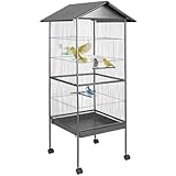 tectake® Vogelkäfig groß, Papageienkäfig mit Sandschublade, Voliere auf Rollen, Birdcage mit 4 Sitzstangen, Vogelvoliere mit Rollen, 65 x 66 x 162 cm, Nymphensittich Käfig, Vogelkäfig Wellensittich