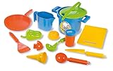 Lena 05410 Happy Sand Spielset Kochen 14 teilig Sand und Wasser Spielzeug Set mit Topf, Sieb, 3 Förmchen, Brett, Pfanne, Eislöffel, Eistüte und weitere Küchenzubehör Teile, 116