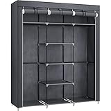 SONGMICS Kleiderschrank, Faltschrank, Stoffschrank, faltbare Garderobe mit 2 Kleiderstange, 175 x 150 x 45 cm, grau RYG12G